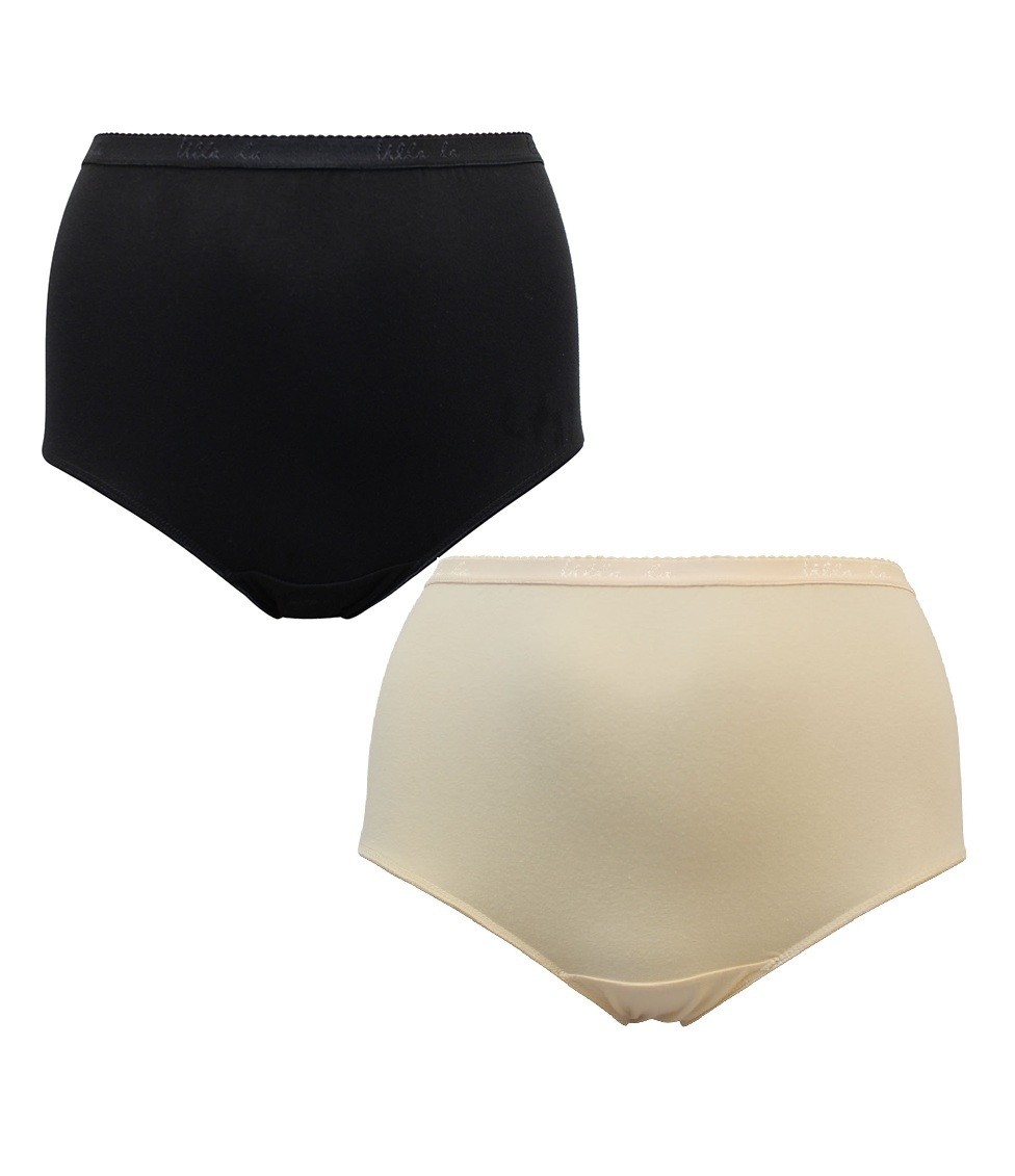 Ulla Popken Twin Pack Black Natural Full Brief Knickers Panties Plus Size 16-42