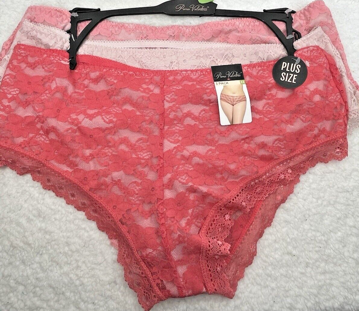 Prima Valentina Women’s Lacey Bikini Panties SZ 3XL 3-Pk Peach Beige Pink