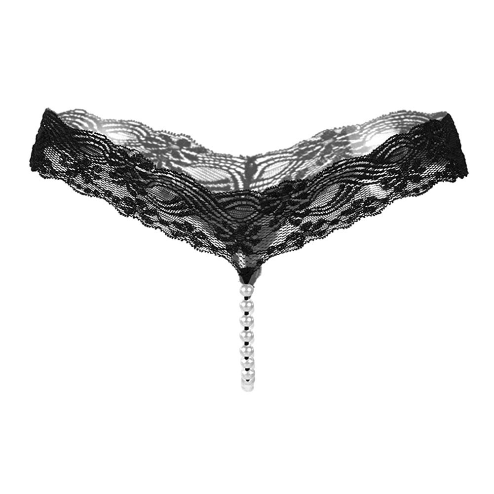 Pink Lace Thong G String Underwear with Cute Pearls Panties and Lace for Women