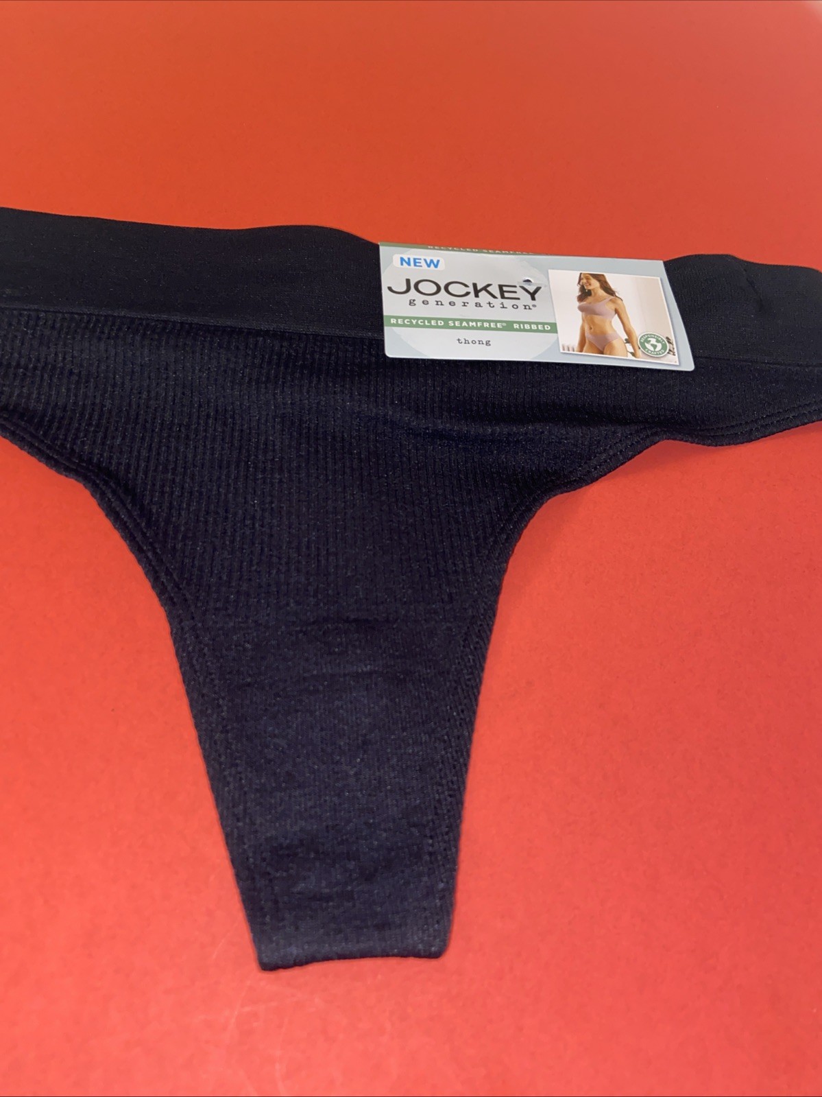NEW! 3 Pairs! Womens’ Jockey Black Ribbed Nylon Stretch Thong / Medium
