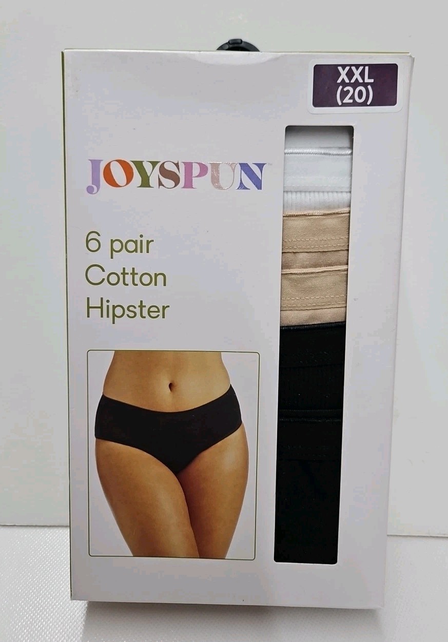 Joyspun 6 Pair Cotton Hipster XXL Black White And Tan