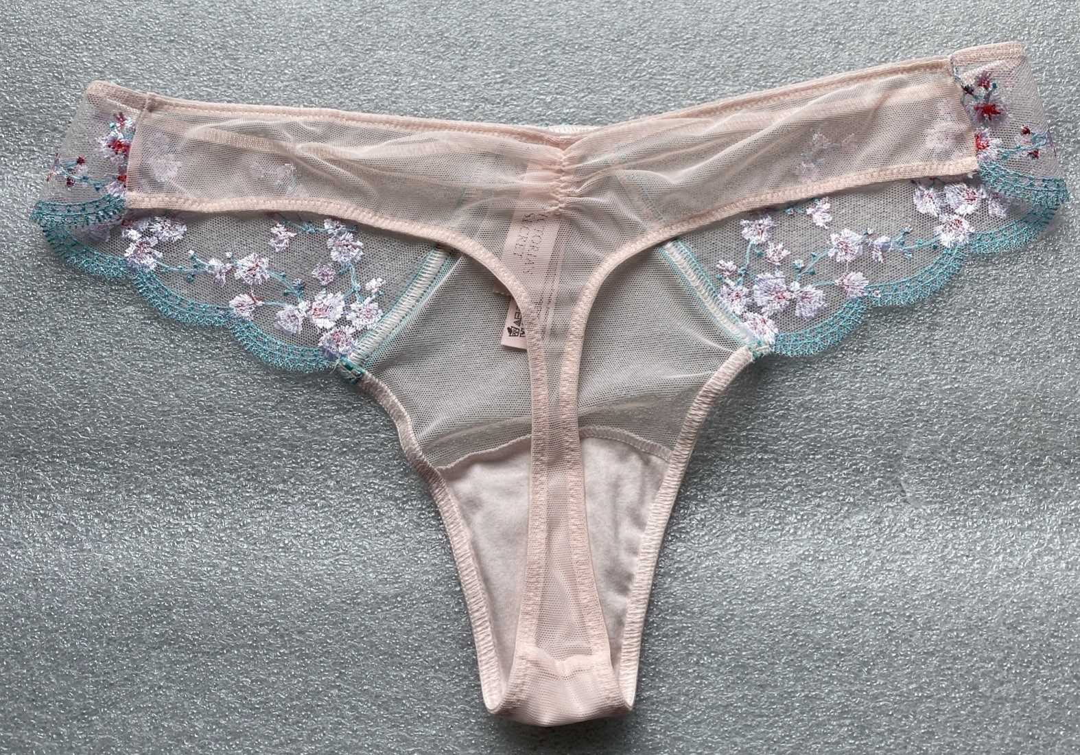 VICTORIA’S SECRET CHERRY BLOSSOM FLORAL EMBROIDERED PINK THONG PANTY LARGE L NEW