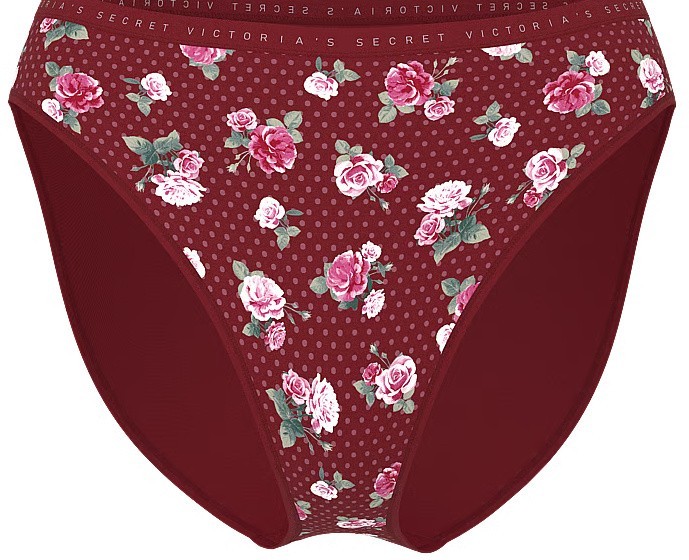 XL Wine Rose Floral Stretch Cotton Victorias Secret High-Leg Waist Brief Pantie