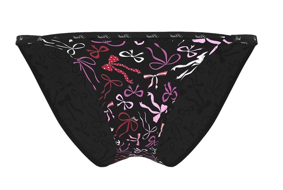 Victoria Secret PINK LOGO COTTON STRING BIKINI PANTY black bow XL Christmas Soft