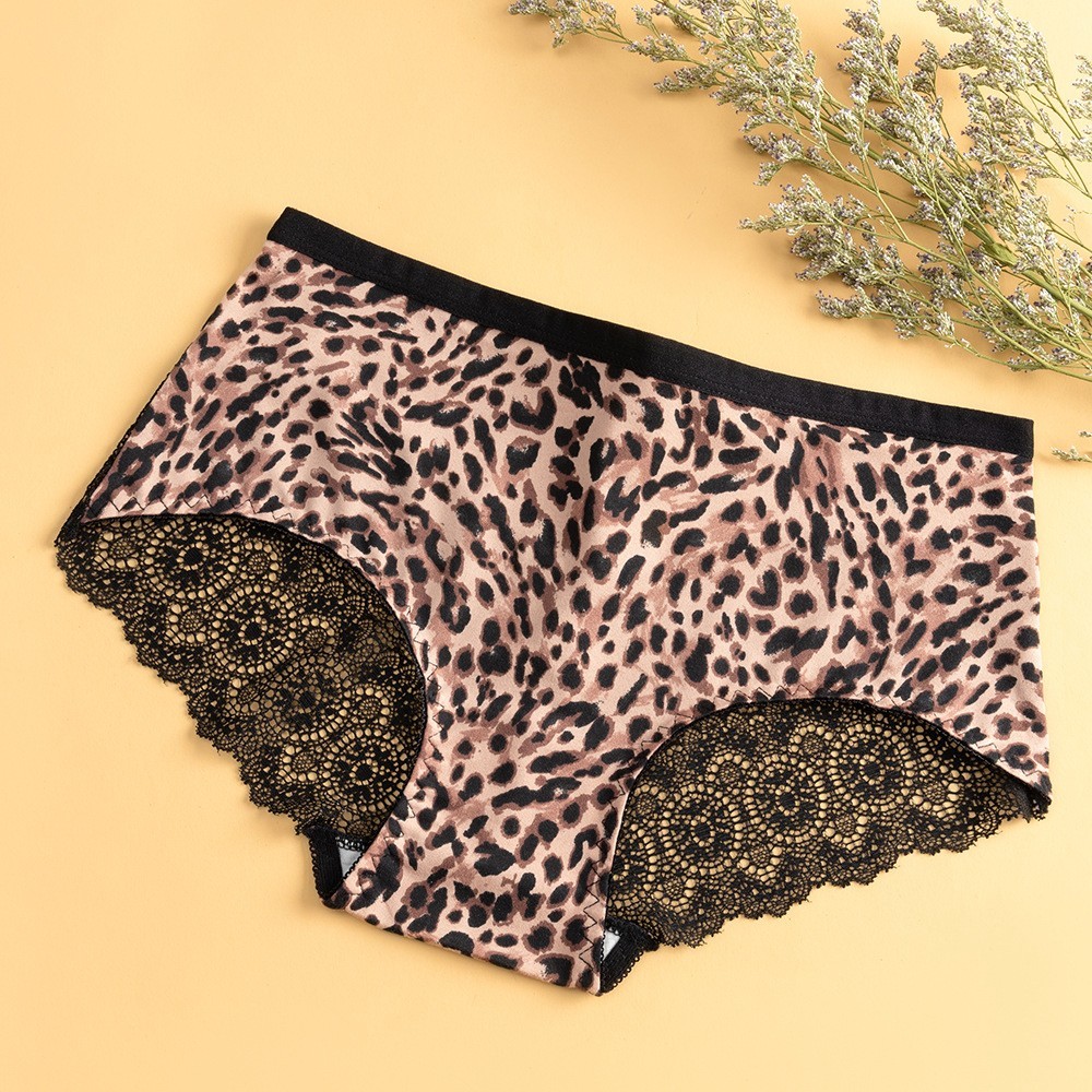 4 Pack Lace Leopard Print Boyshorts Sexy Breathable Animal Print Floral Panties