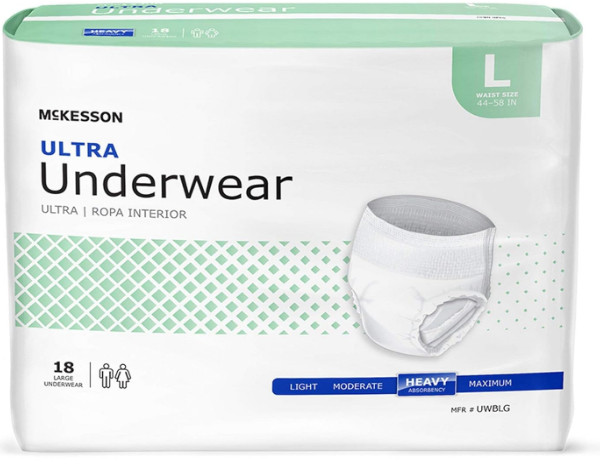McKesson Ultra Underwear, Incontinence, Heavy Absorbency, L, 18 count, 1 pack