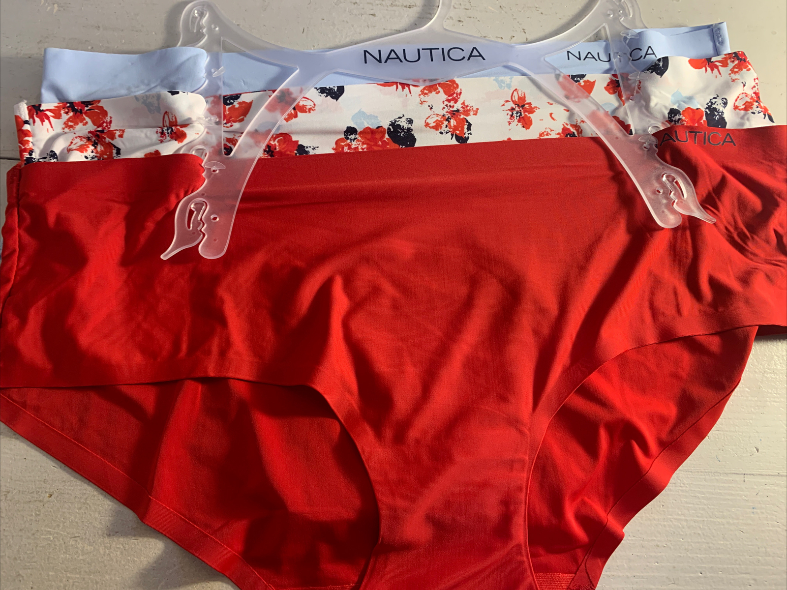 Nautica Intimates Womens 3 Pack Nylon Hipster Panties Small Red Blue White