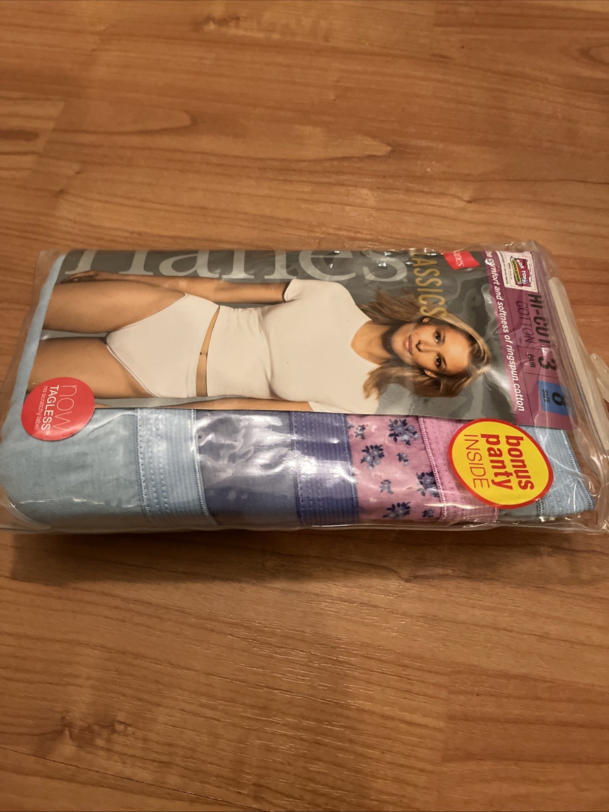 Hanes Womens Classics Tagless Hi-Cut Panties Underwear 4 Pair Size 8