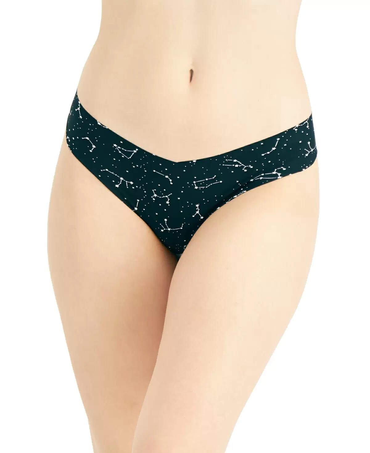 Jenni Intimates Women’s No-Show Thong Panty Underwear, Black With Constellations