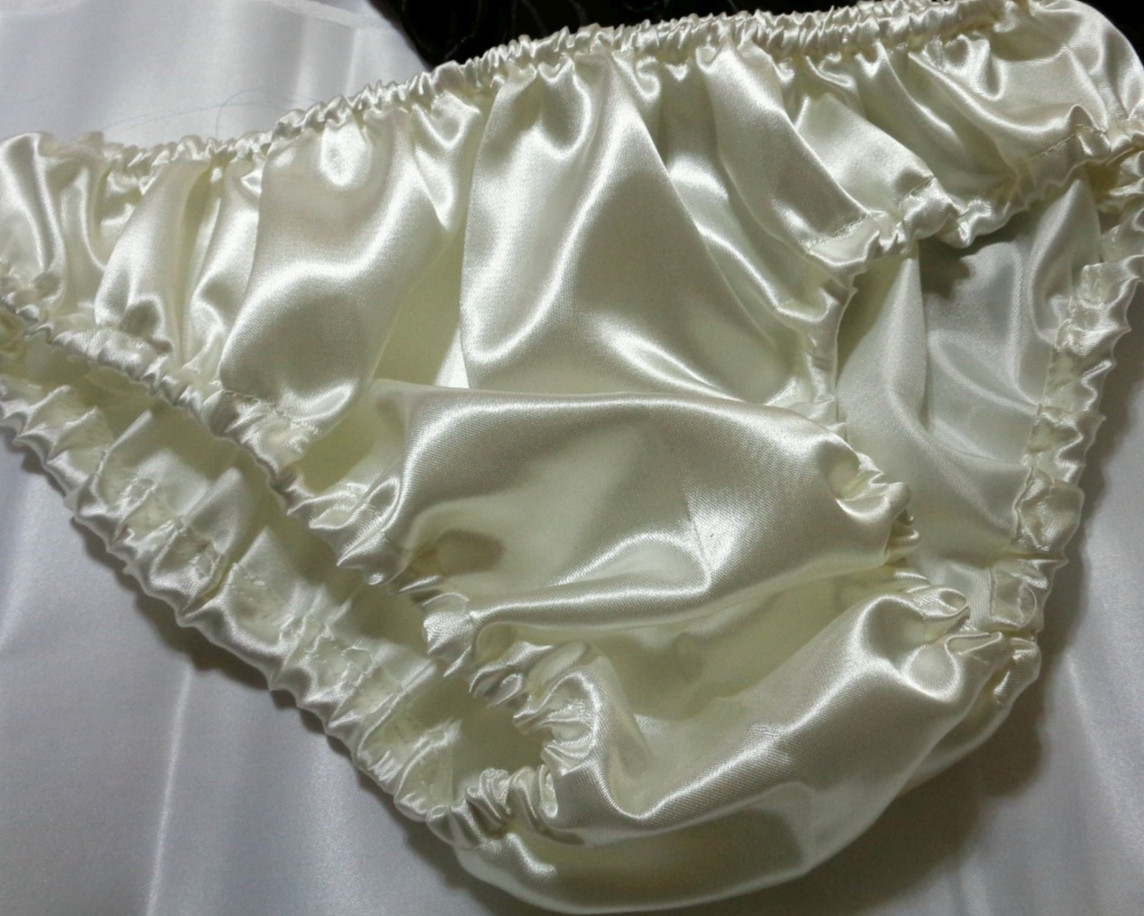 adult sissy ivory /white frilly men satin bikini panties bloomer dressup 33-47