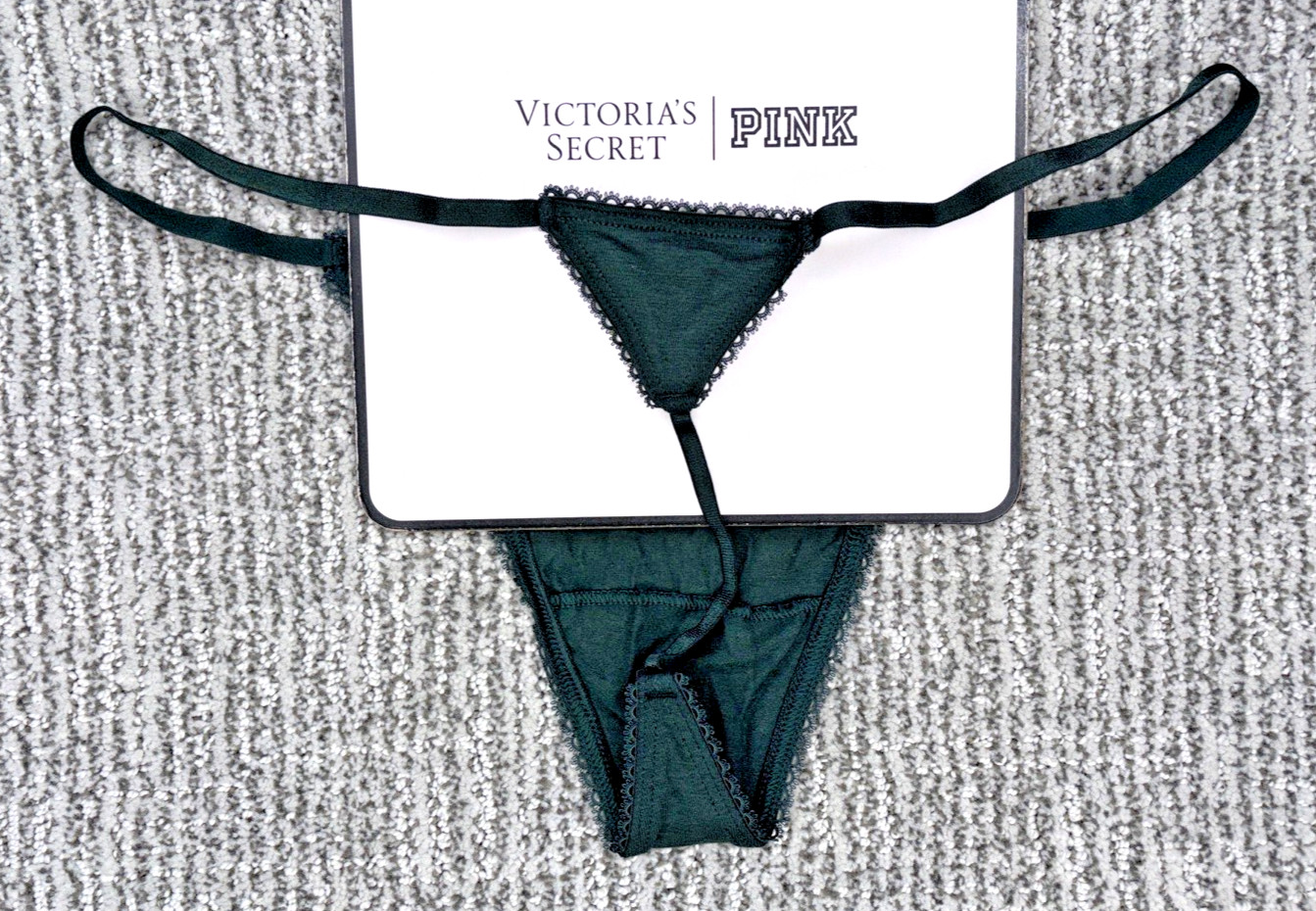Victoria’s Secret NWT XL Green Lace Trim V String Panty Sexy Mesh Bow Cute