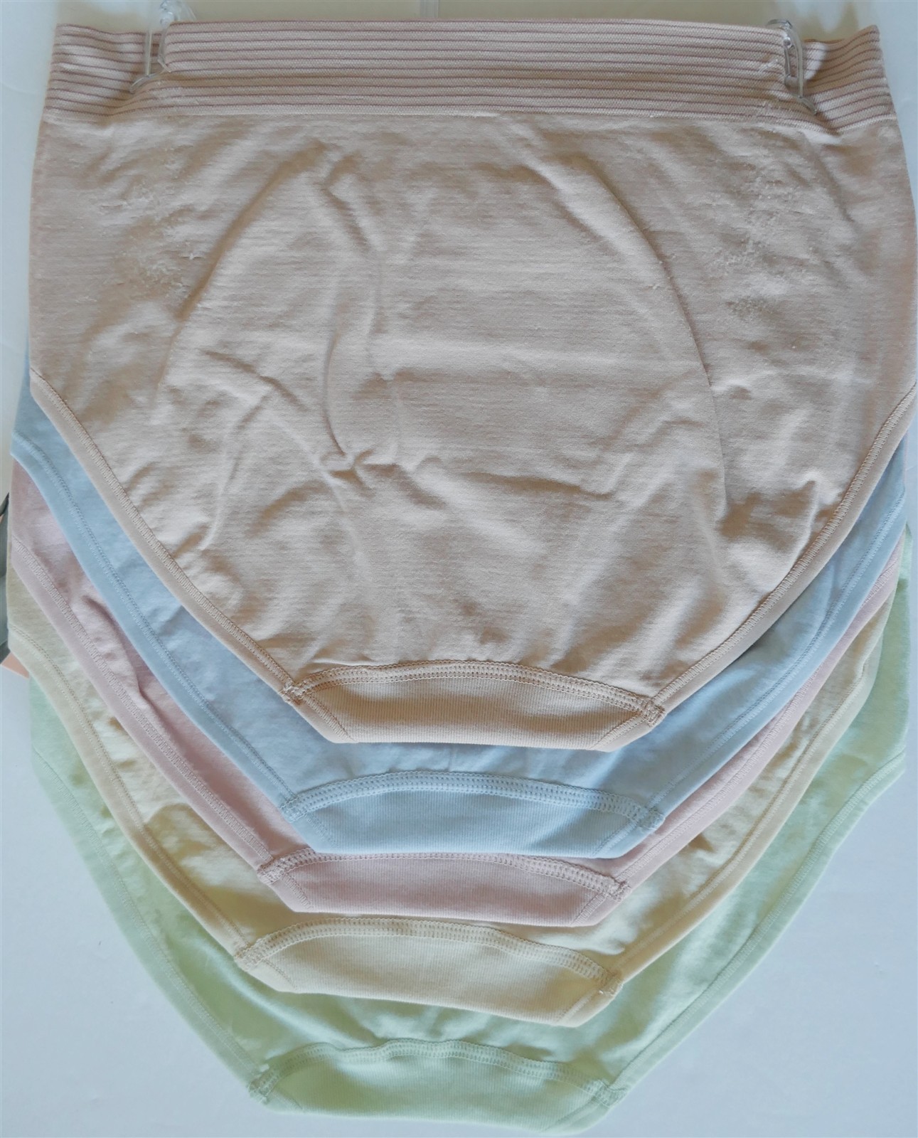 Yummie 5 pk Non-Shaping Retro Brief Striped Waistband Green Blue Pink Beige RARE