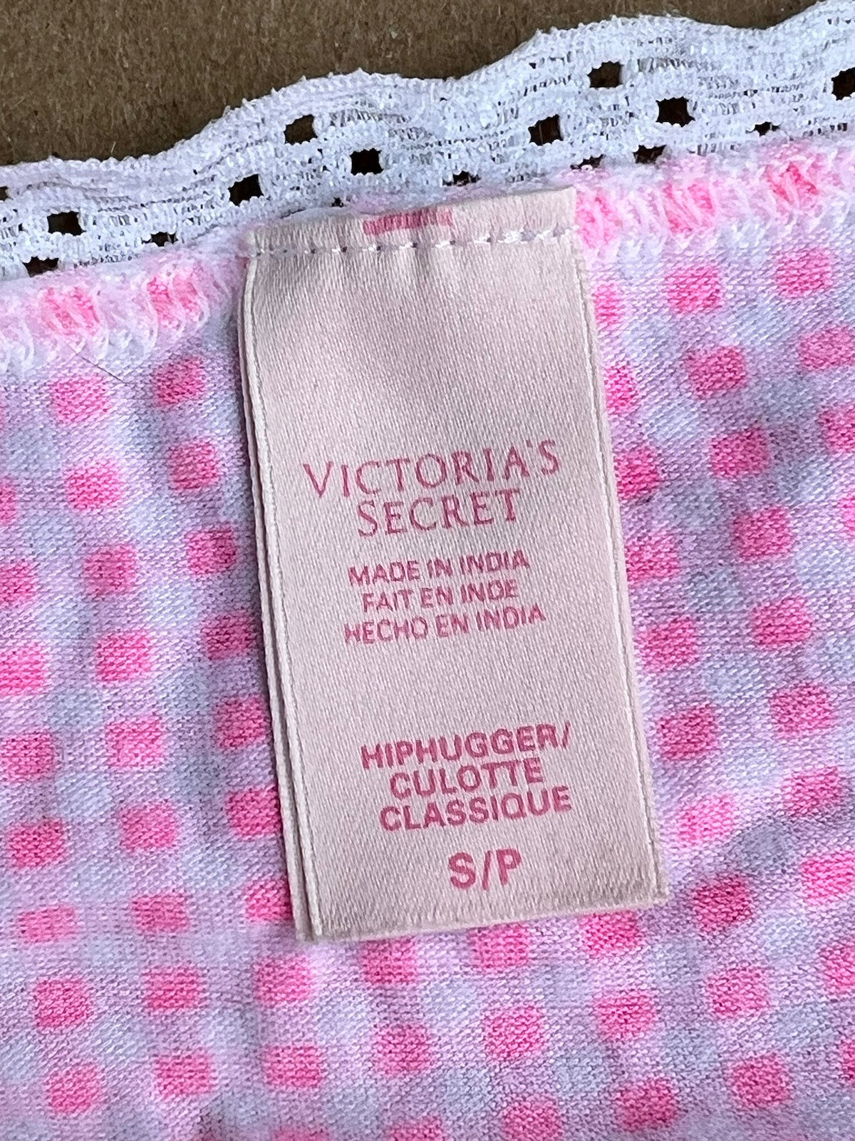 VINTAGE VICTORIA’S SECRET GINGHAM PINK CHECKED COTTON HIPHUGGER RUFFLE PANTY NEW