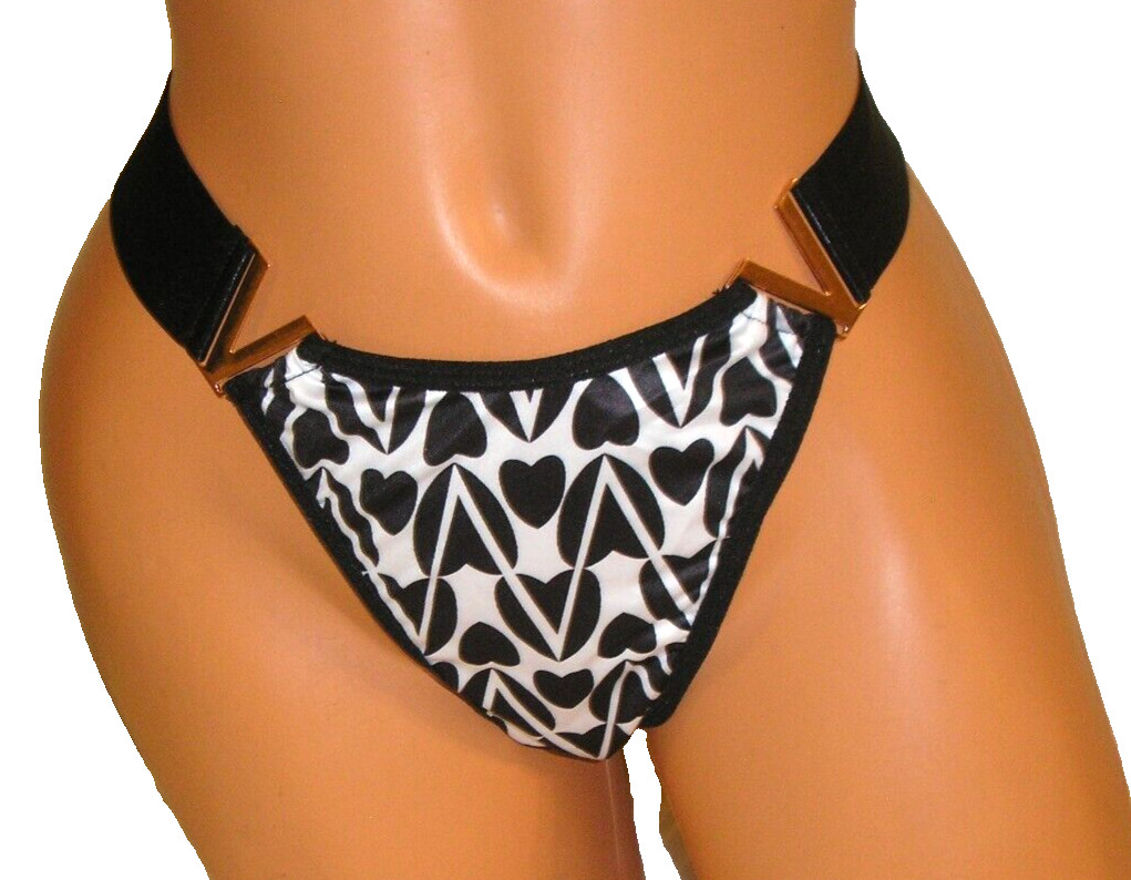 Black Heart Print Metal Accent Thong Panties Lingerie, XL Adult Gift
