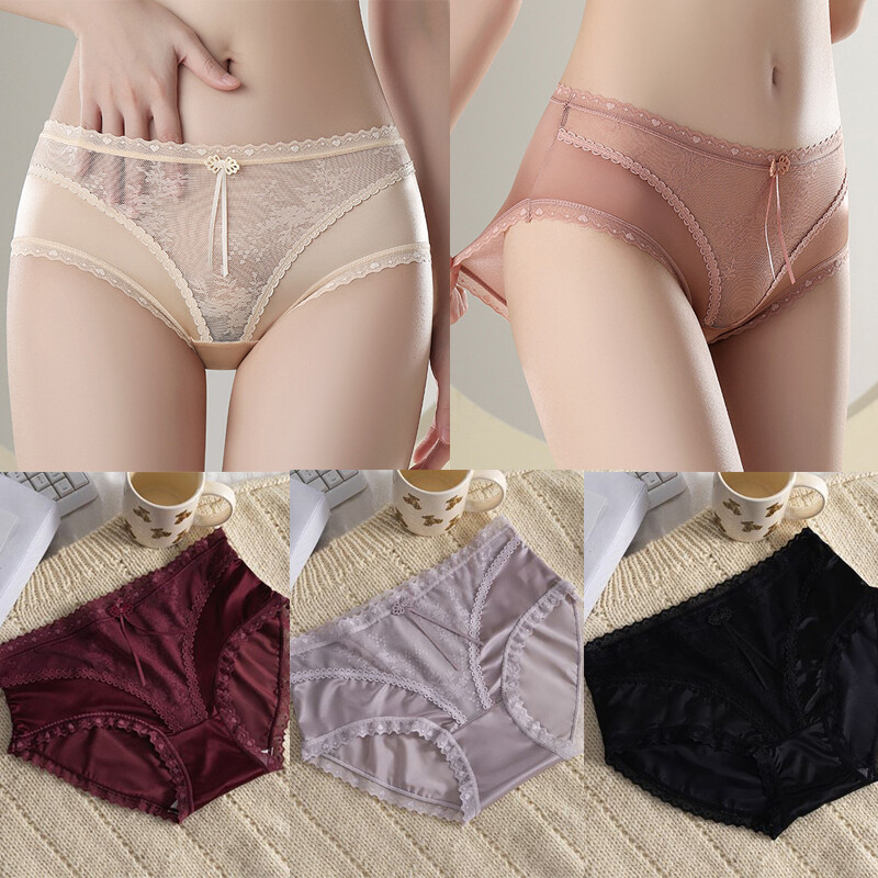 5 Pack Lot Sexy Womens Satin Panties Brief Lace Sheer Ladies Underwear Lingeries
