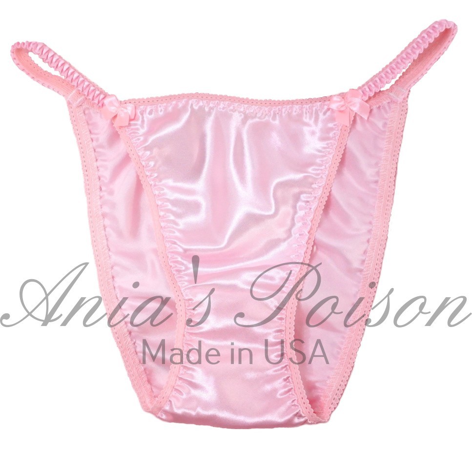 Satin String Bikini Peachy Pink VTG Sissy style Cheeky Brazilian cut Panties