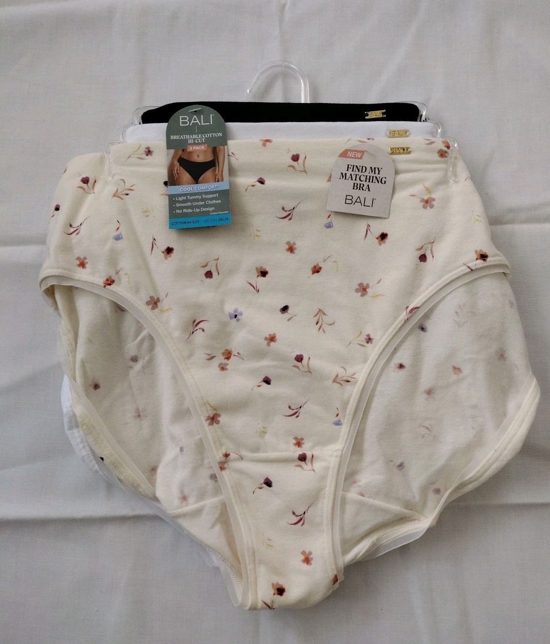 Bali 2XL/9 ASSORTED COLORS DFLEH3 Cotton Collection Hi-Cut Panty – 3 Pack NWT
