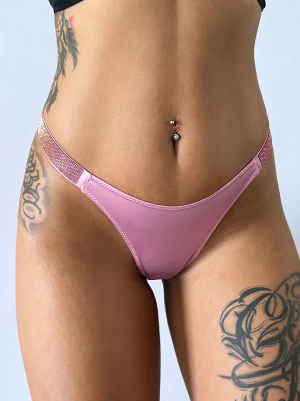 Letter Sexy Panties Women Thongs Rhinestones Diamonds G-string Sports Thong Low