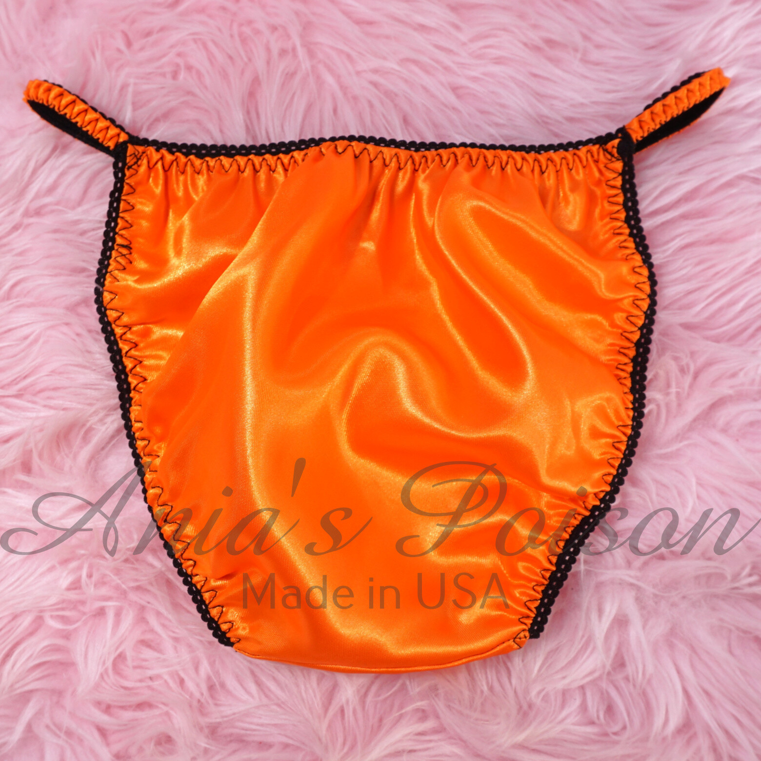 Halloween Satin String Bikini Orange VTG style wetlook women’s sissy Panties