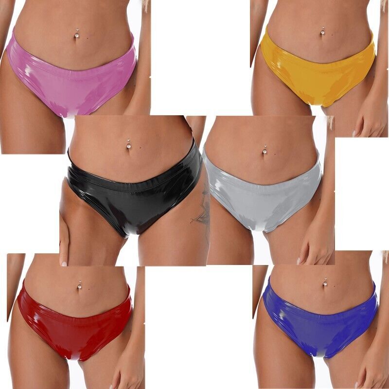 Women Briefs Wet Look Underwear Low Waist Panty Metallic Strings Cheeky