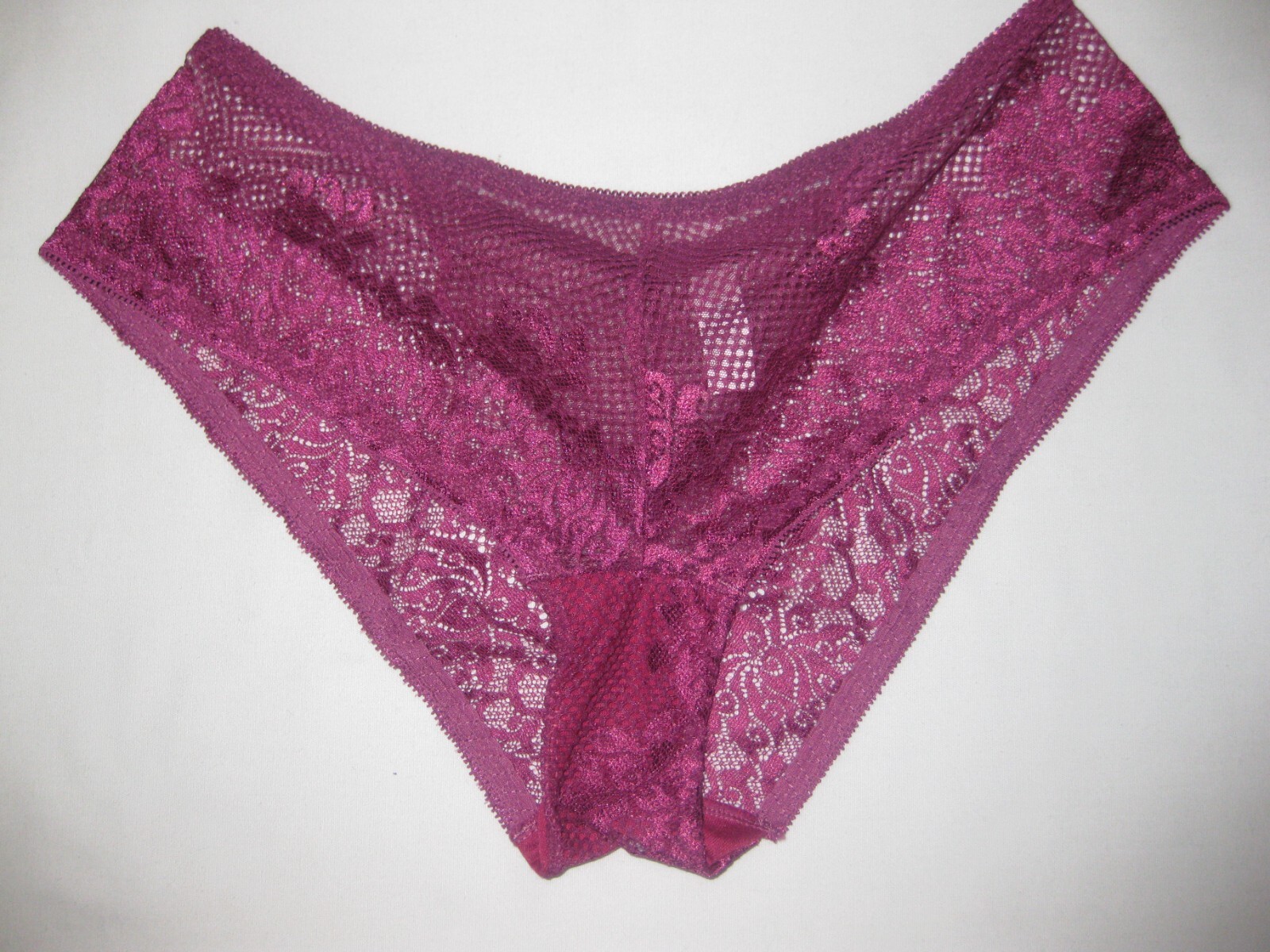 Shein sheer mesh & lace high-leg cut cheeky panties S maroon nip 80s aesthetic
