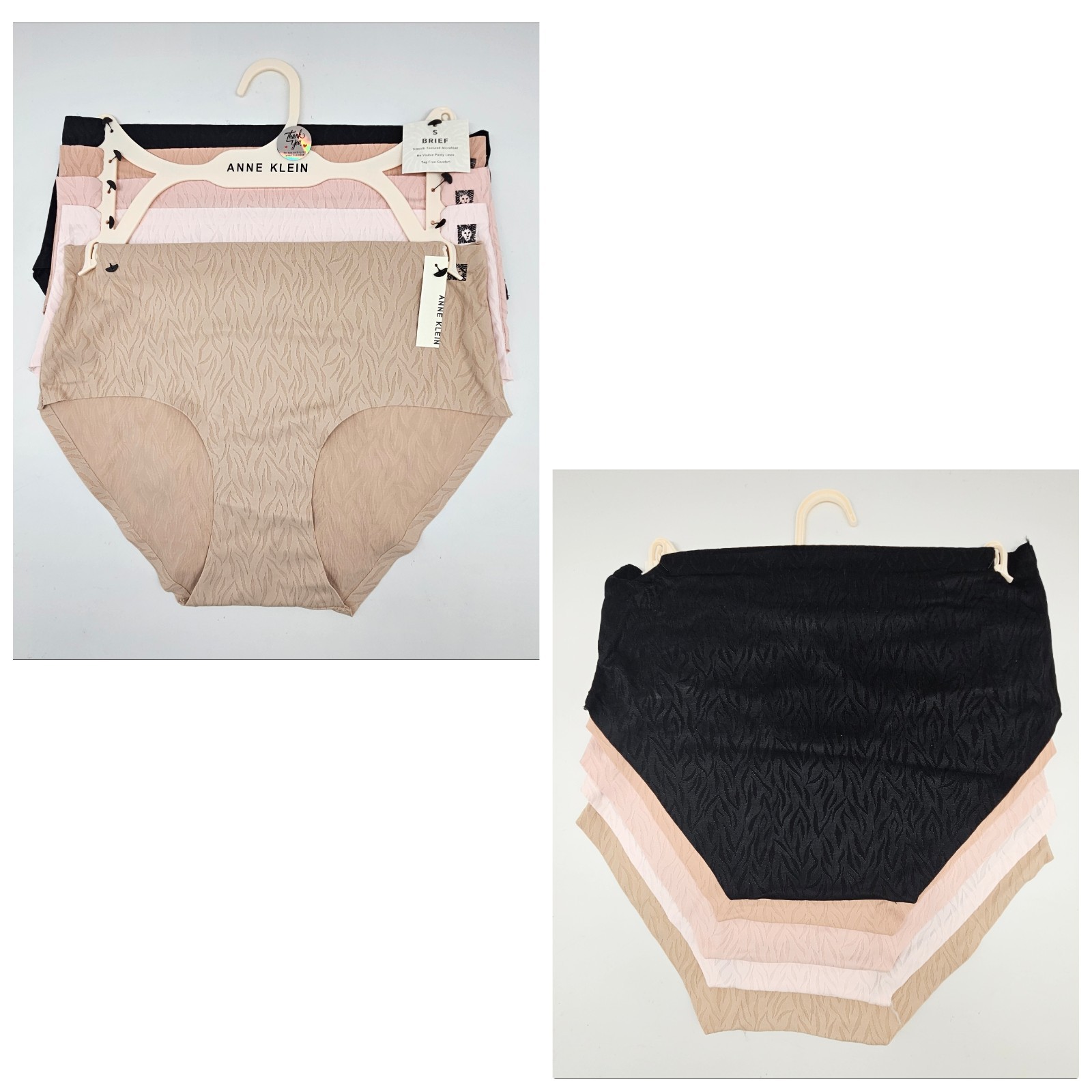 5 Pack ANNE KLEIN Women’s S M L Logo Microfiber Briefs Black Beige Pink