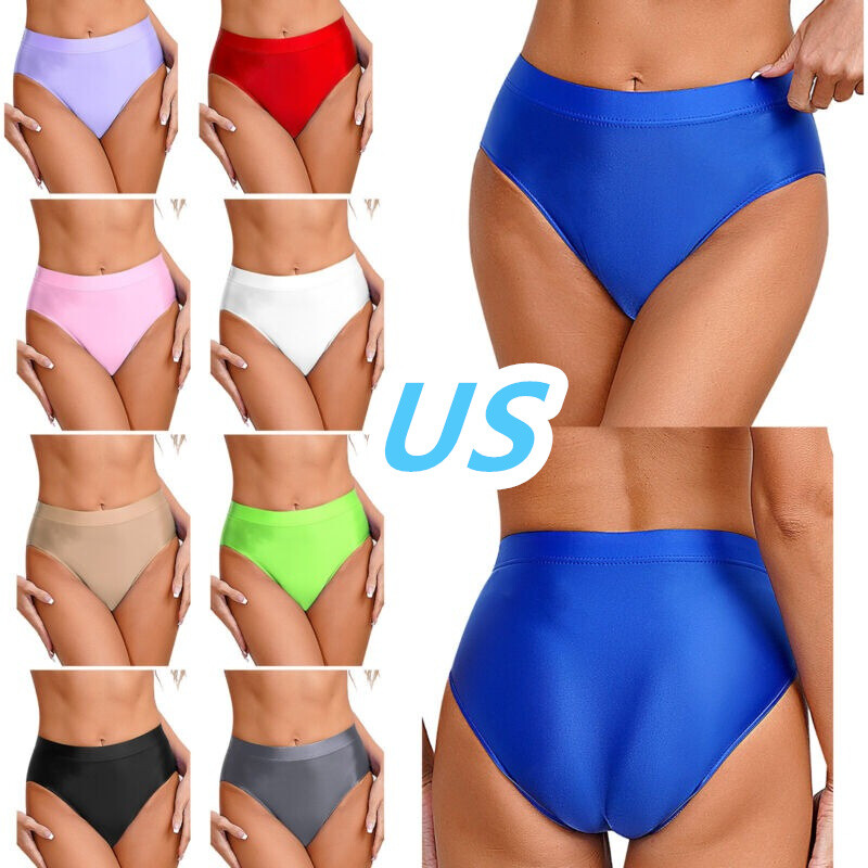 US Woman’s Glossy Briefs Underwear Solid Stretch Seamless Bikini Bottom Panties