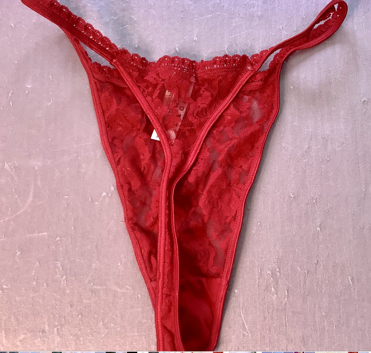 Women Vintage Panties Thongs Secret Treasures Size 6(M) Red Fishnet Floral