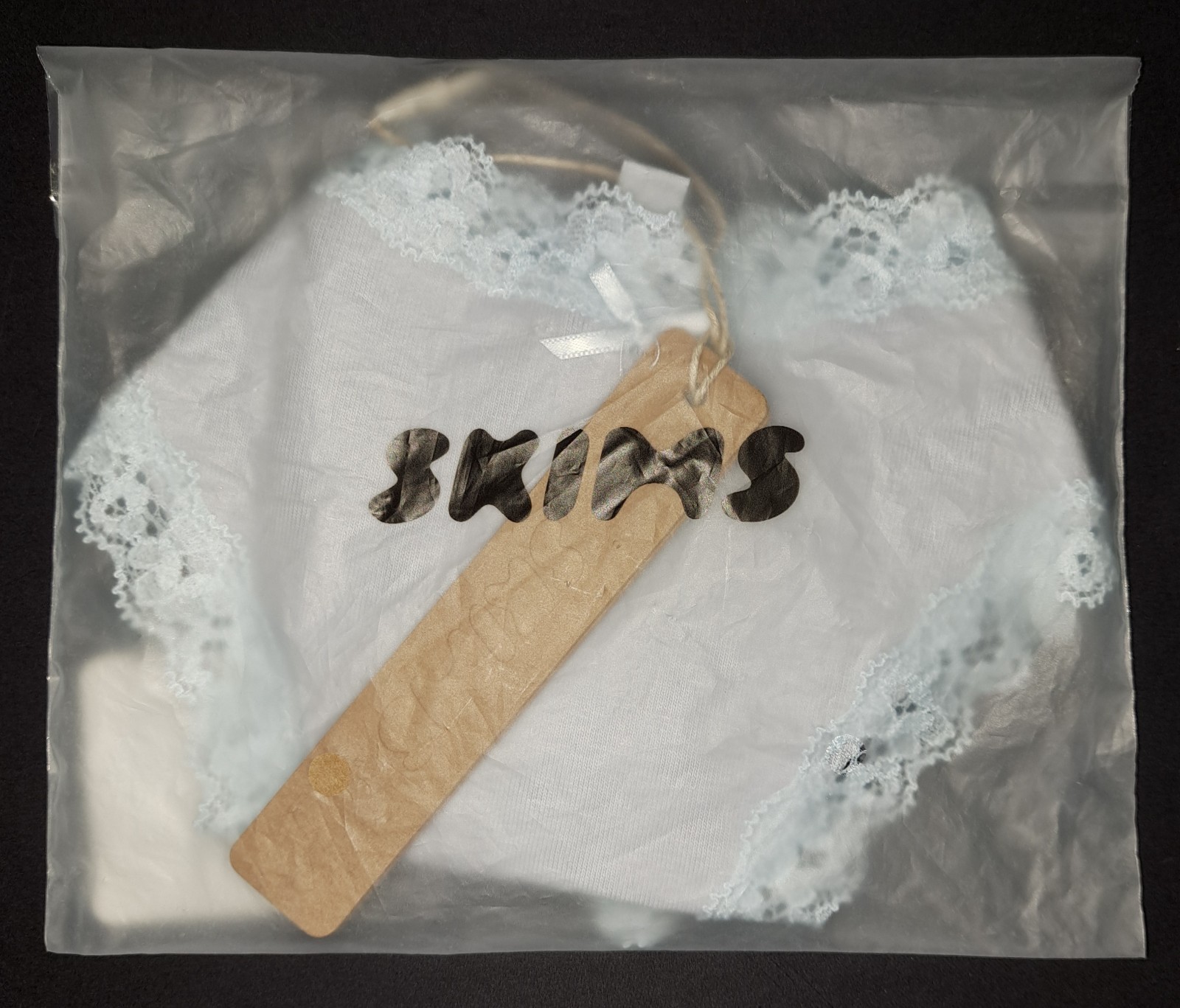 💕NWT SKIMS Lightweight Cotton Lace Thong Panty Panties Blue ZEN BLUE S