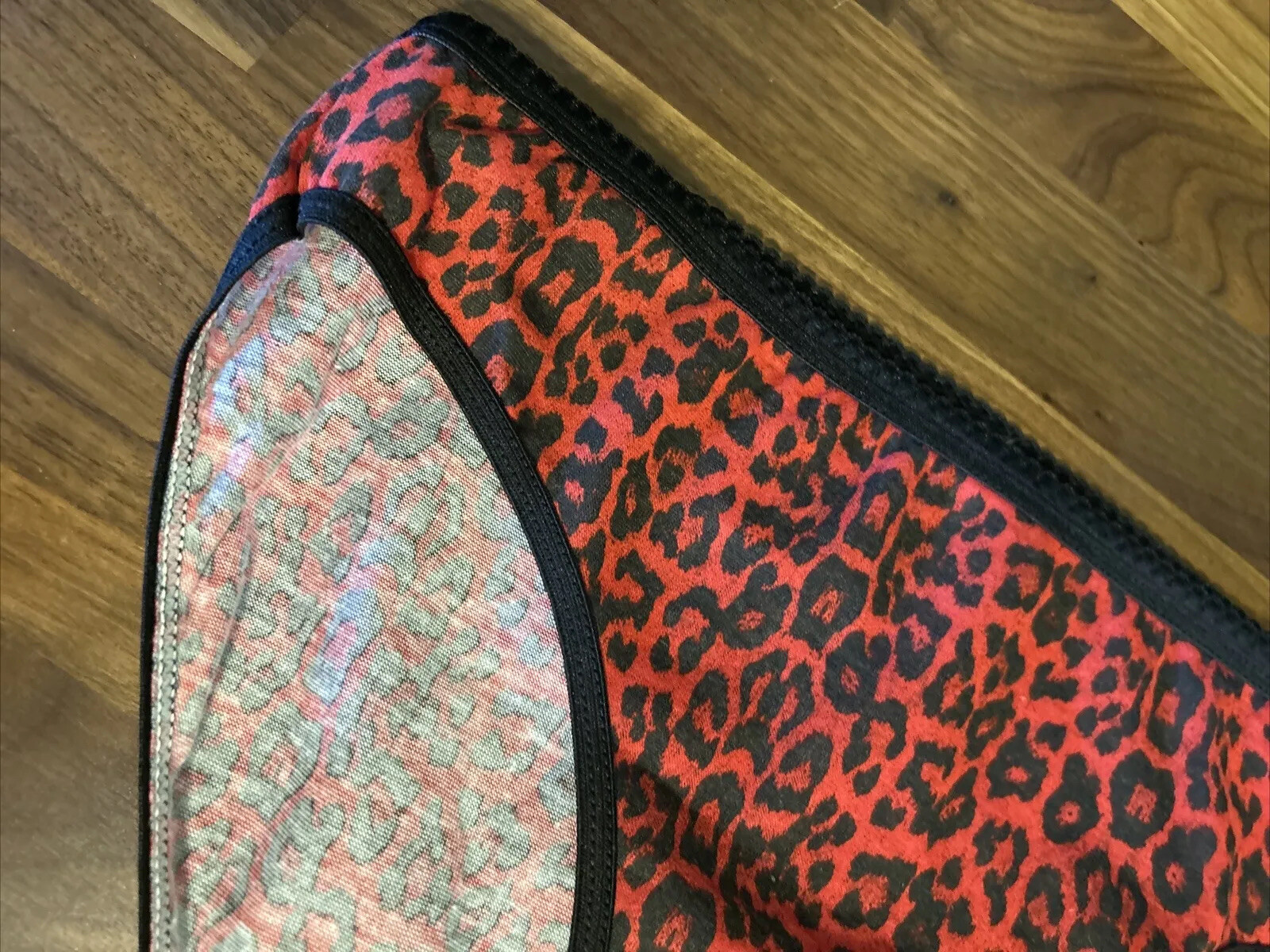 Vtg 100% Cotton Bikini Panties Leopard Print L Large Black High Cut