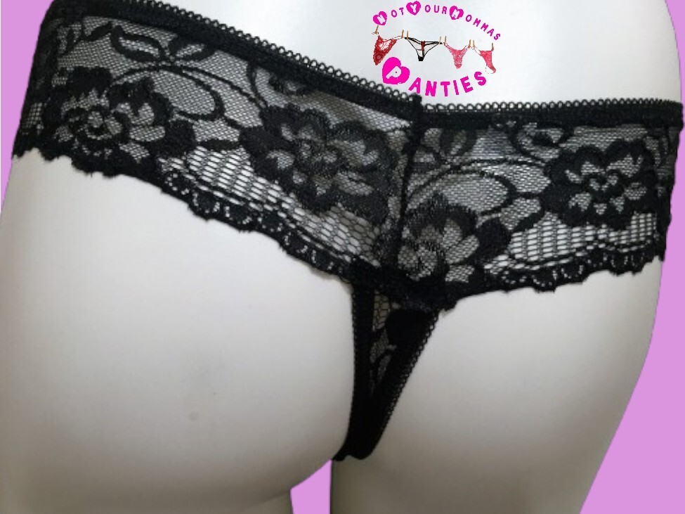 MAMIA lingerie daily, sexy, solid black, lace thong with bow – nylon/spandex [M]