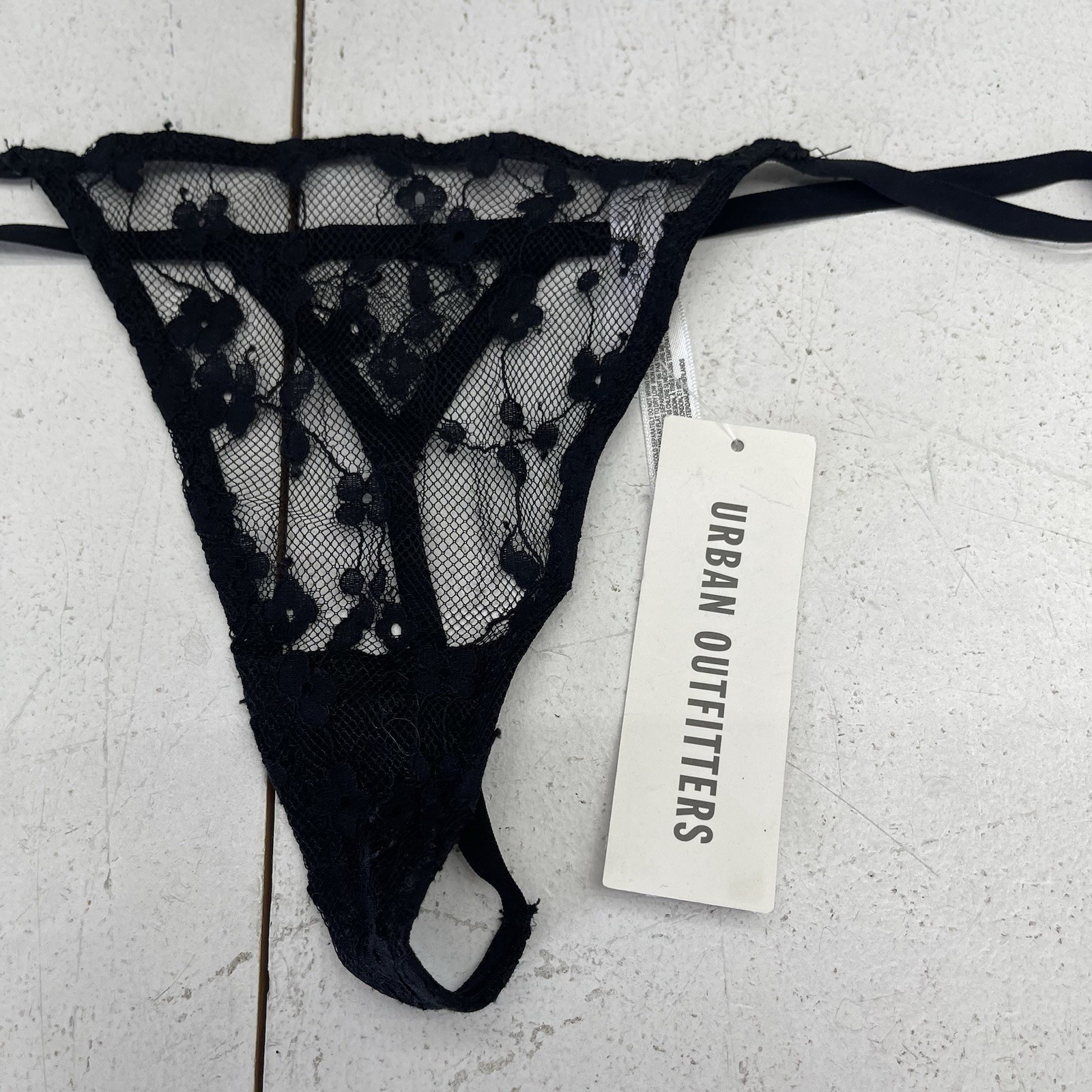Urban Outfitters Black Floral Lace Detail Thong G String Underwear Women’s Large