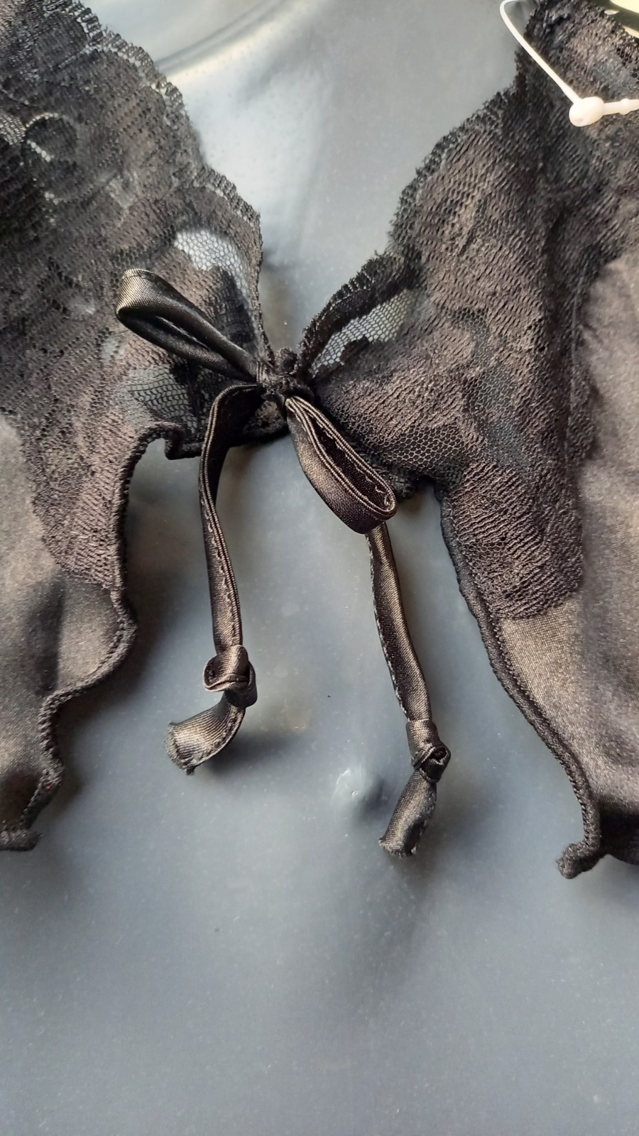 Black Satin Silk Like Camisole Front Tie Thin Straps Lingerie Cami size14-16 NEW