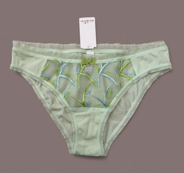 NWT Milavitsa Lace Panties Light Green Embroidered Size 12