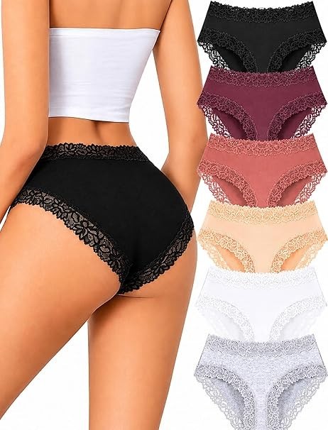 6Pcs Cotton Underwear for Women Lace Cheeky Bikini Panties Stretch Ladies Soft