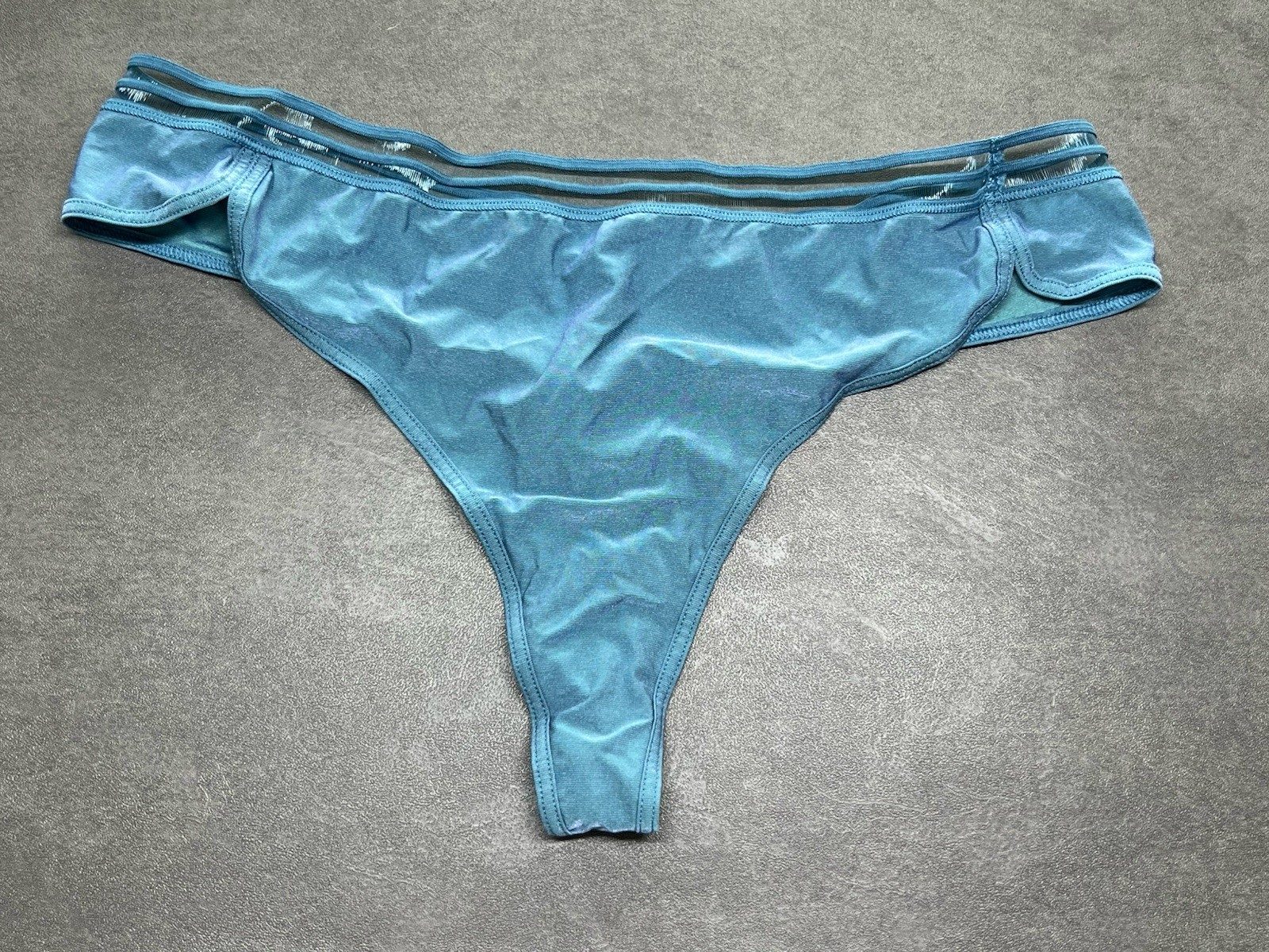 RARE VICTORIAS SILKY SATIN THONG PANTY TEAL BLUE XL NEW