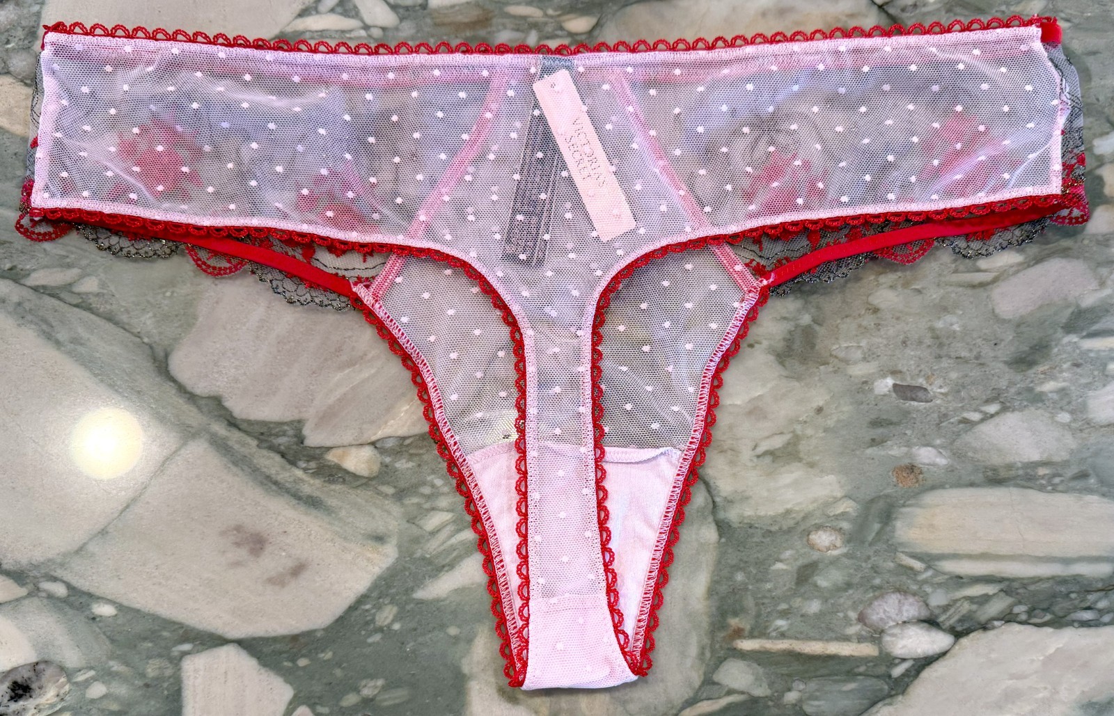 NEW Victoria Secret Very Sexy Rose and Bows Lurex Thong Red & Light Lilac XL XXL