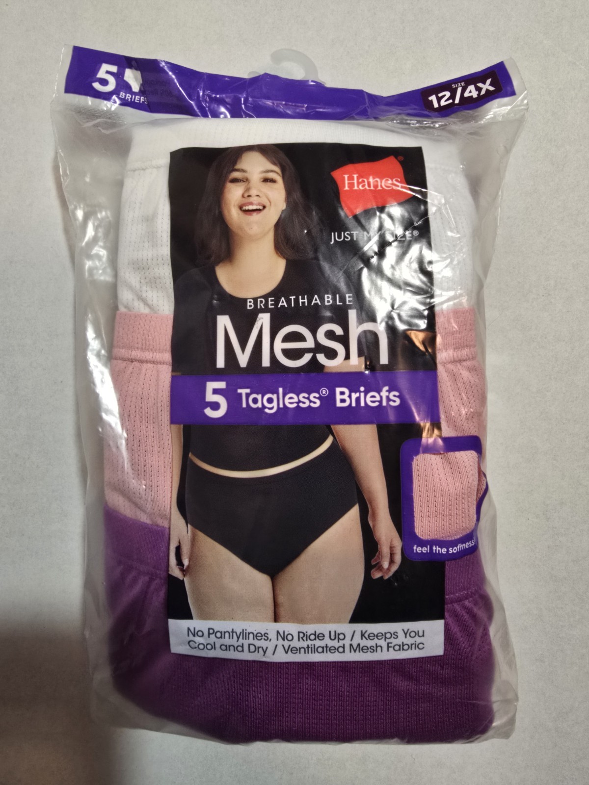 5-Pack HANES Just My Size Women’s Size 12/4X Mesh Tagless Briefs Underwear