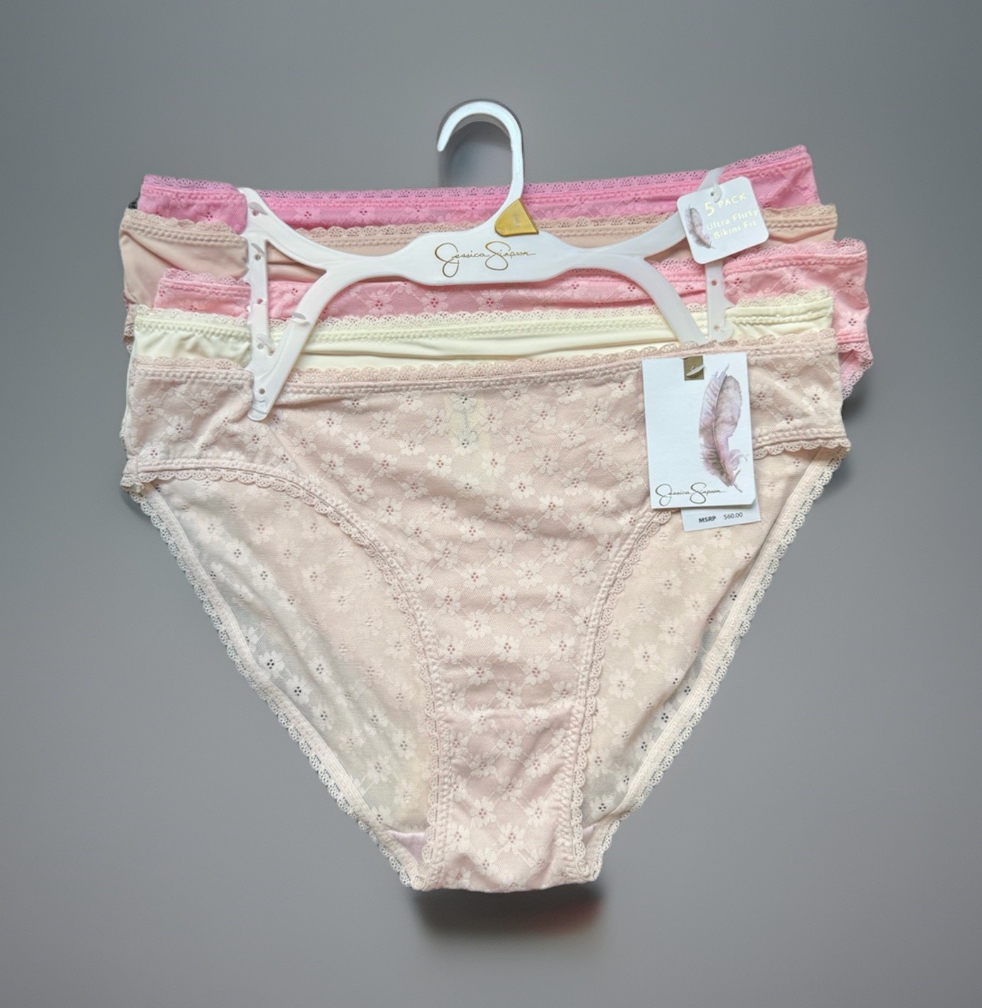 5 Pack Jessica Simpson sz L Sheer Flirty Bikini Panties Lot Bundle Set