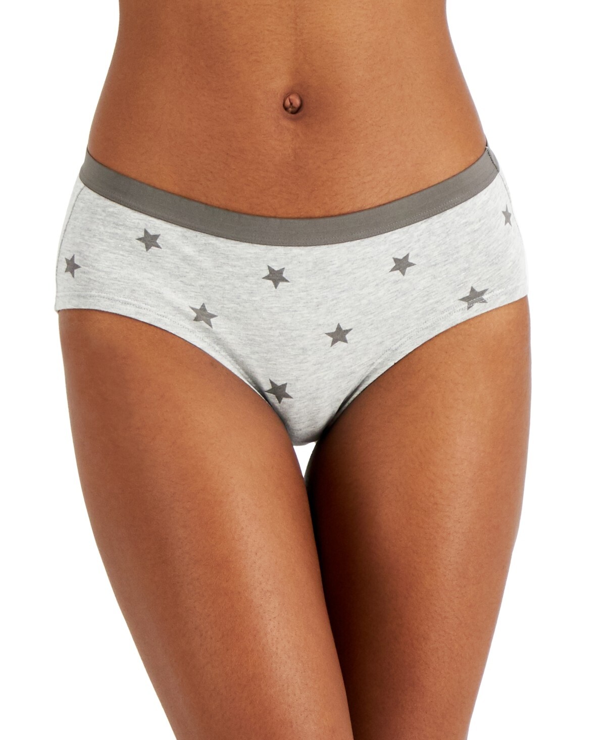 JENNI Women’s Elastic Waistband Cotton Hipster Underwear Grey Stars Size S