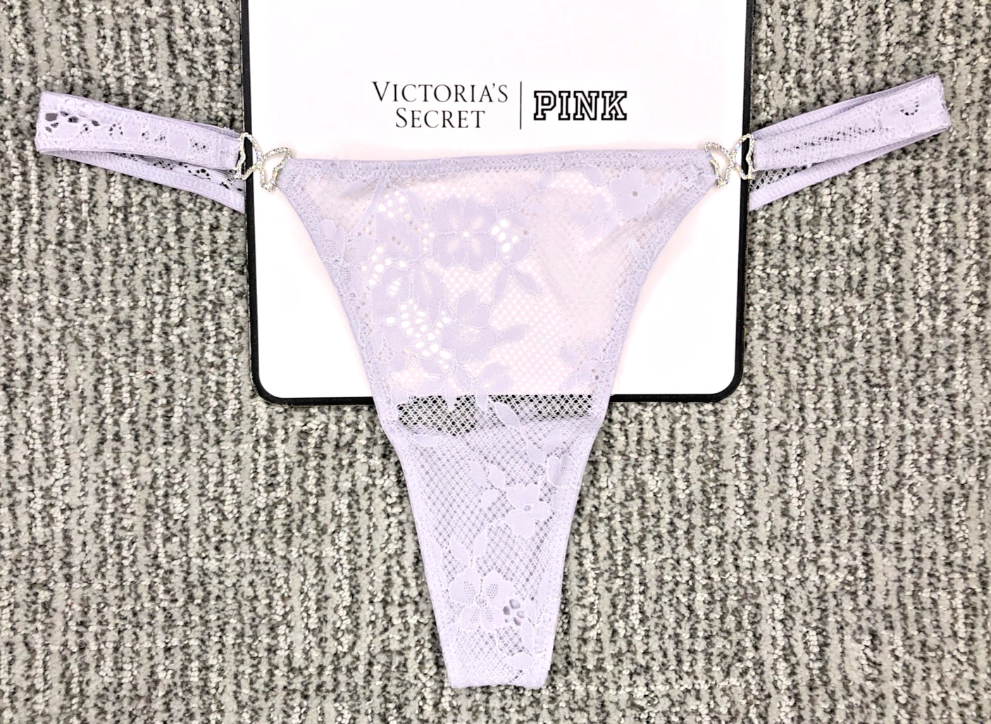 Victoria’s Secret Dream Angels NWT Large Purple Butterfly Lace Thong Panty Bling