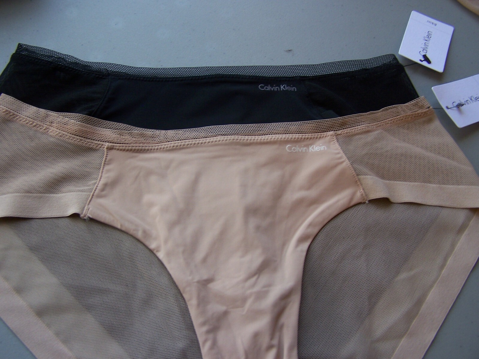 2 PAIR-CALVIN KLEIN Mesh Panel Bikini Beige and Black Style AF 1708 Size XL