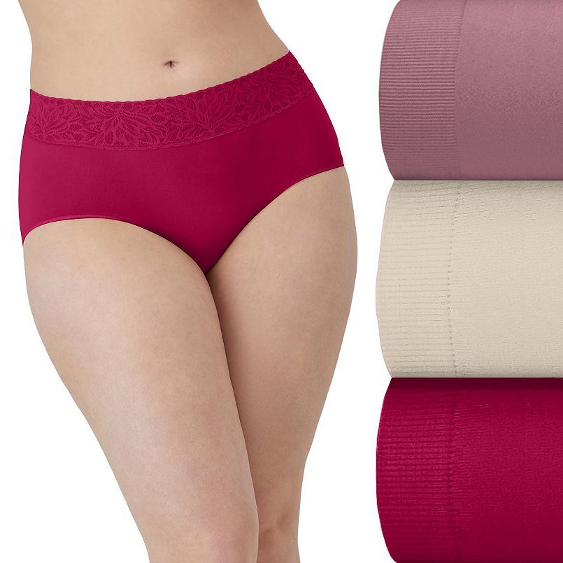 Bali 3-Pack Modern Seamless Lace Trim Brief Underwear DFMLB3 sz 2xl 9 red beige