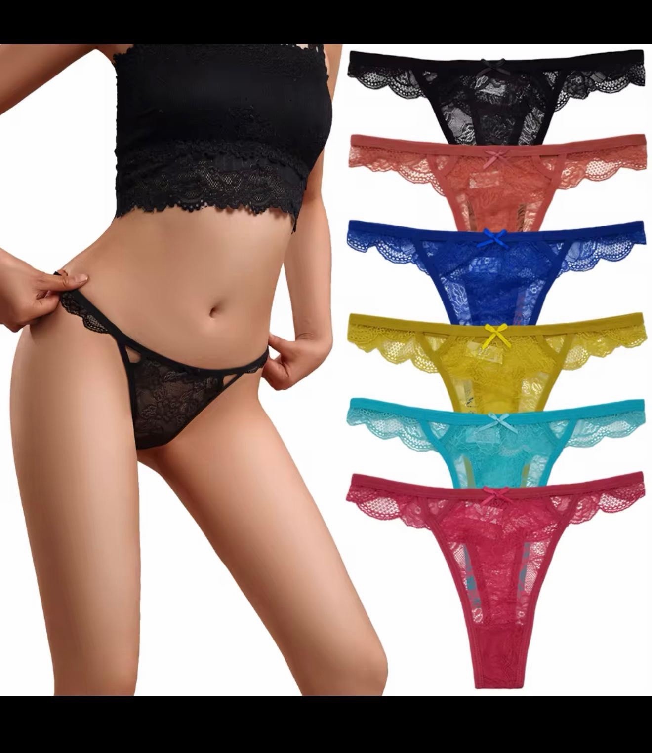 Yun Meng Ni Lace Floral Bow Thong/String Panties Rust Women’s Regular Size XL