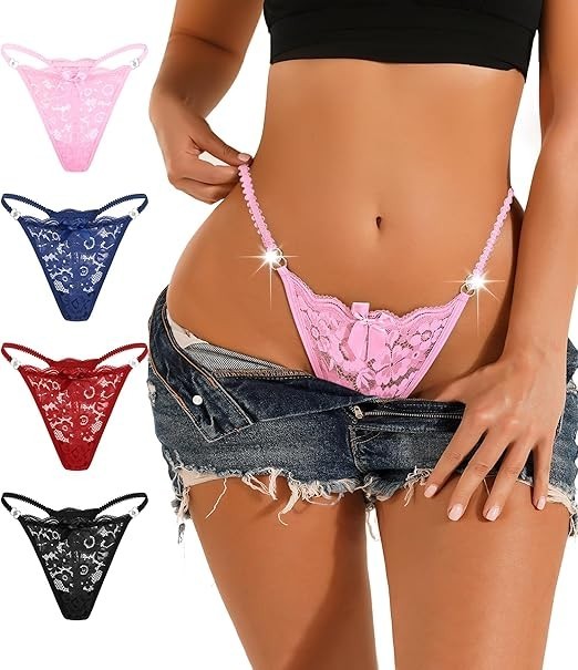 Bragas Sexy para Mujer 4Pack Ropa Interior Sensual Tanga de Encaje Patrón Floral