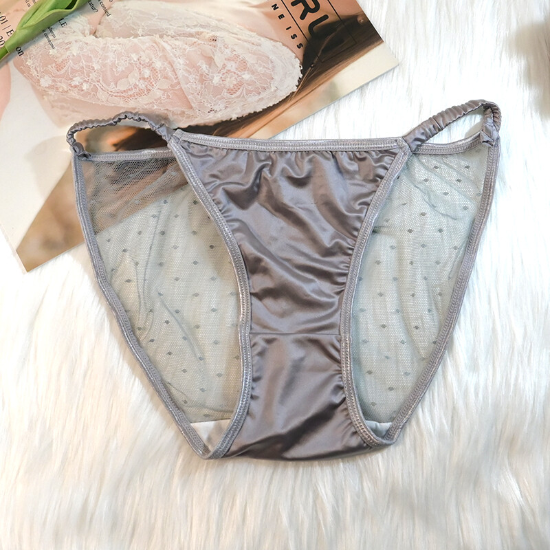 5 Pack Women’s Satin Cheeky Panties & Briefs Sheer Panel Lace Trim Underwear Set