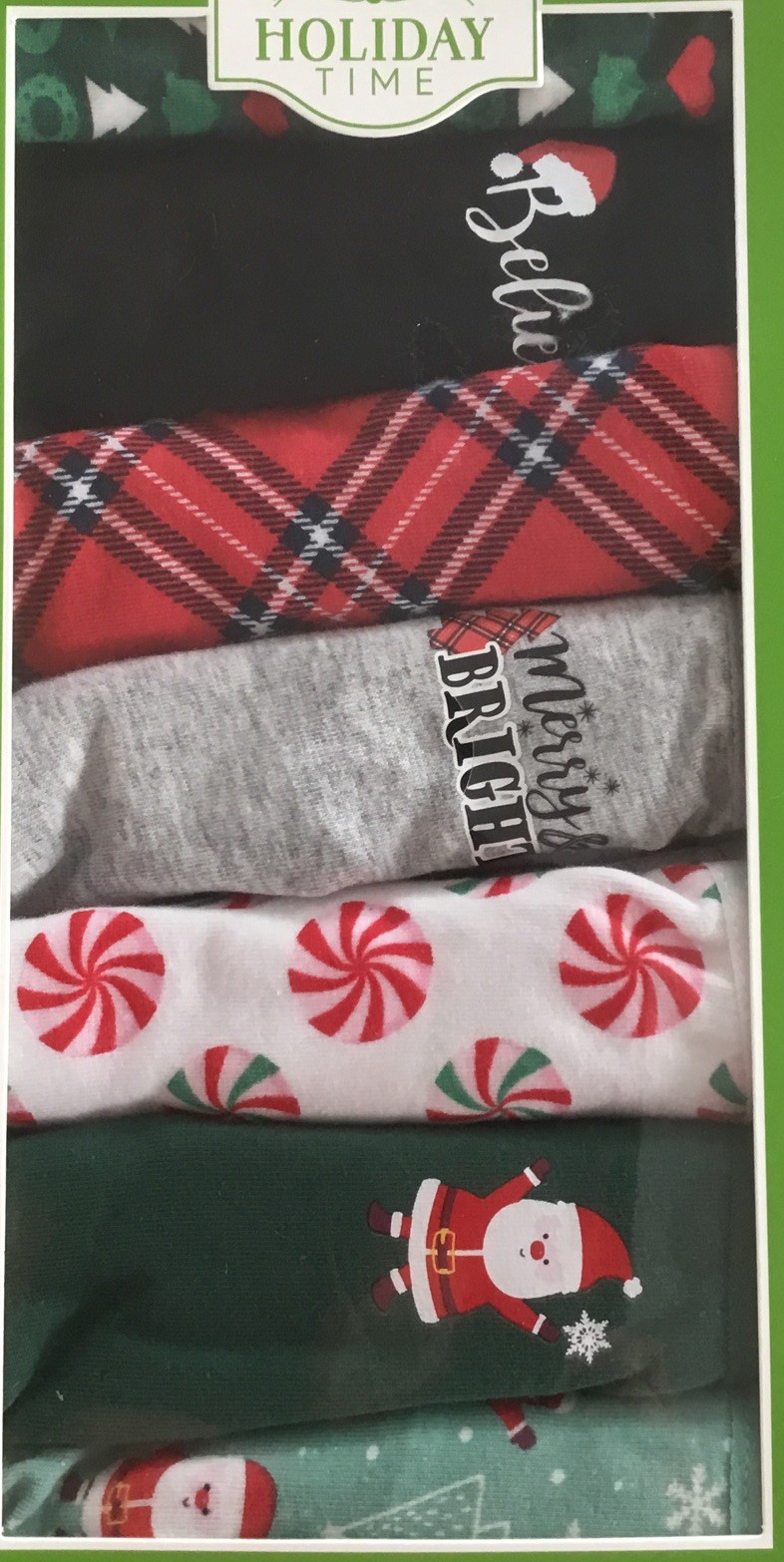 Holiday Time Women’s Christmas Thongs Panties 7 Pair Santa Candy XL (16-18)