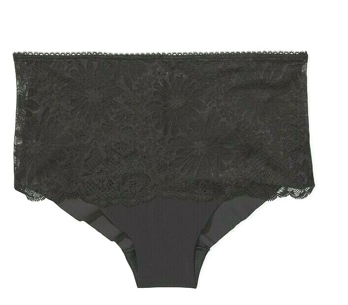 M Black Floral Lace Front NOSHOW Victorias Secret High Waist Midi Brief Panty