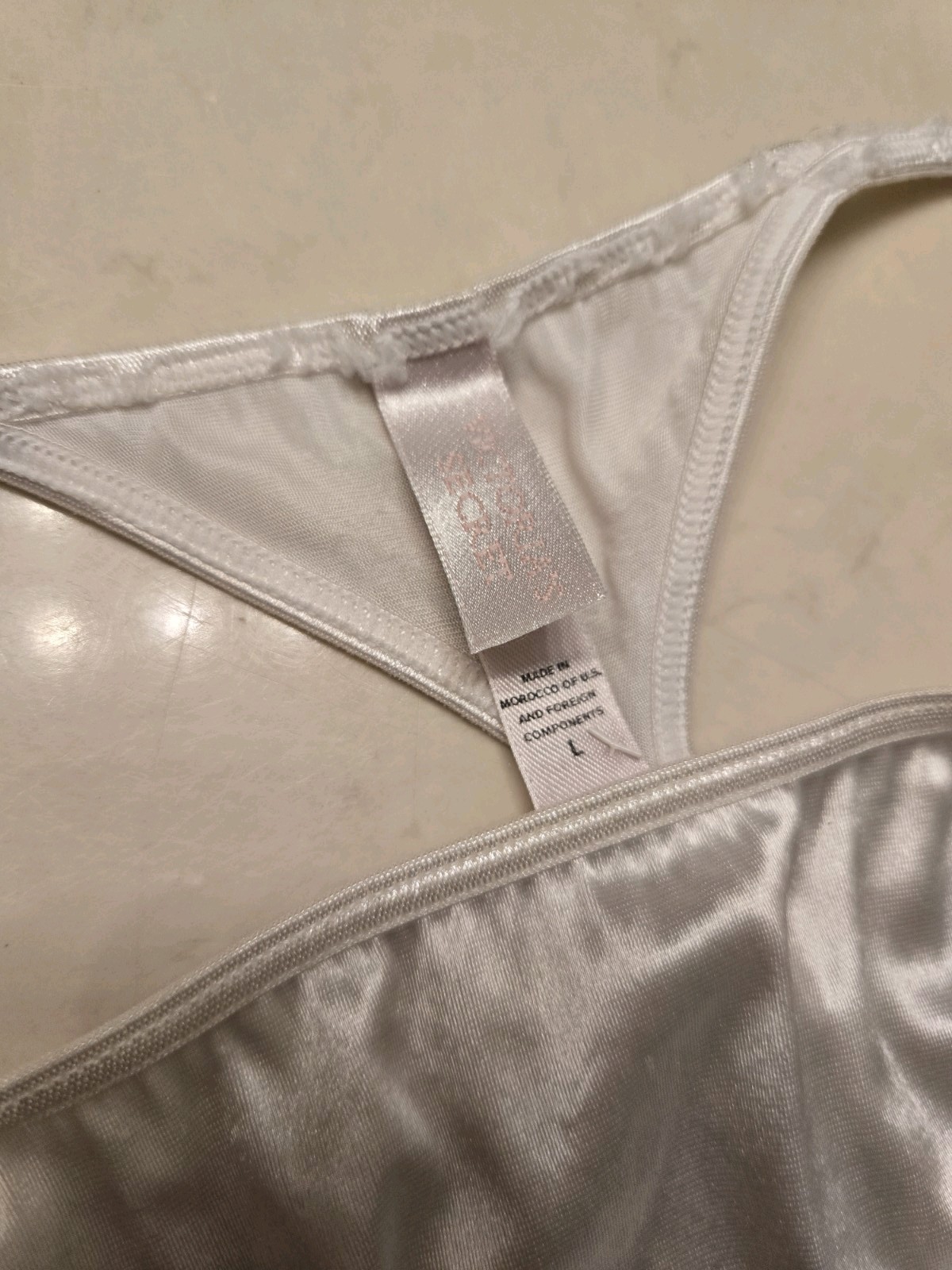 Vintage Victoria’s Secret White Satin V String Thong Panties Size Large 2001