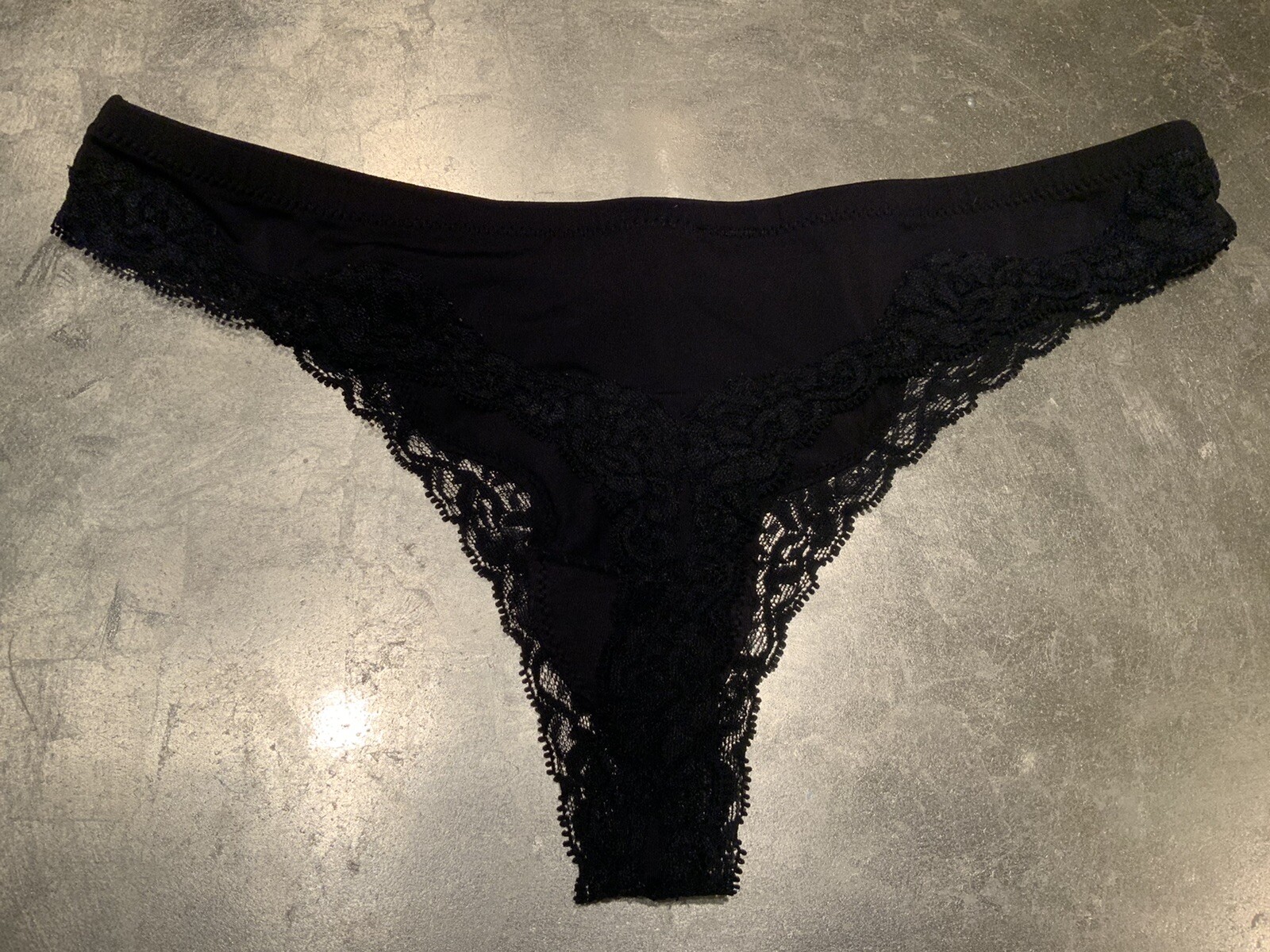 Vtg Black S Lace Trimmed Thong Bikini Panties W Rosette